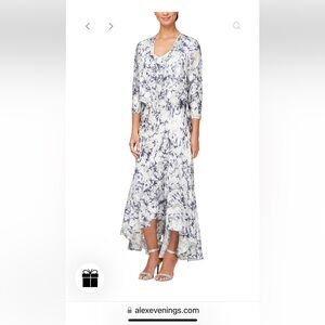 Alex Evenings Purple and White Floral 3/4 Sleeve Dress NWT